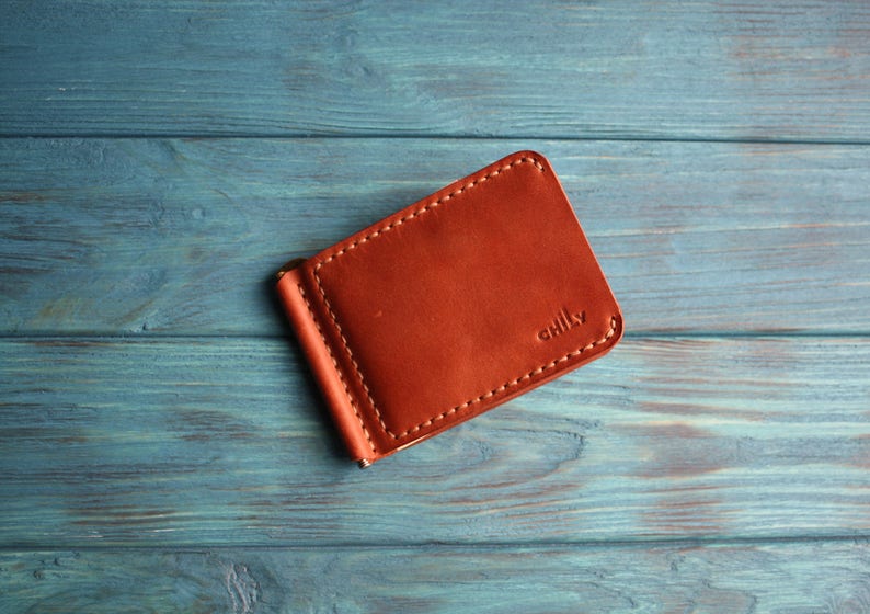 Mens Leather Wallet Leather Minimalist Money Clip For Men Thin Leather Pocket Money Holder Wallet Men Husband Christmas Gift 3rd Anniversary - 