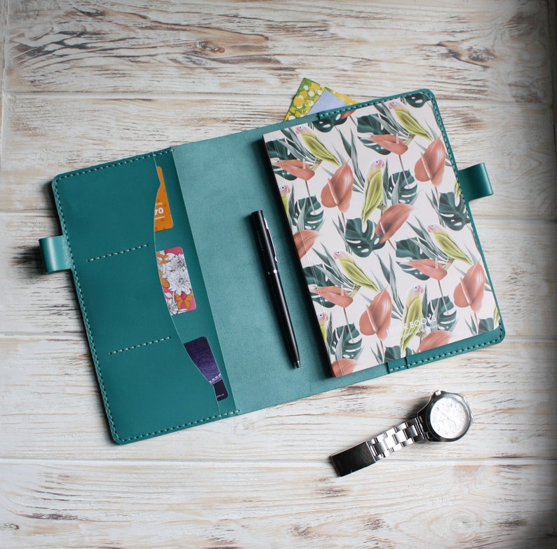 Teal leather A5 Hobonichi cover / A6 hobonichi techo cover / Etsy
