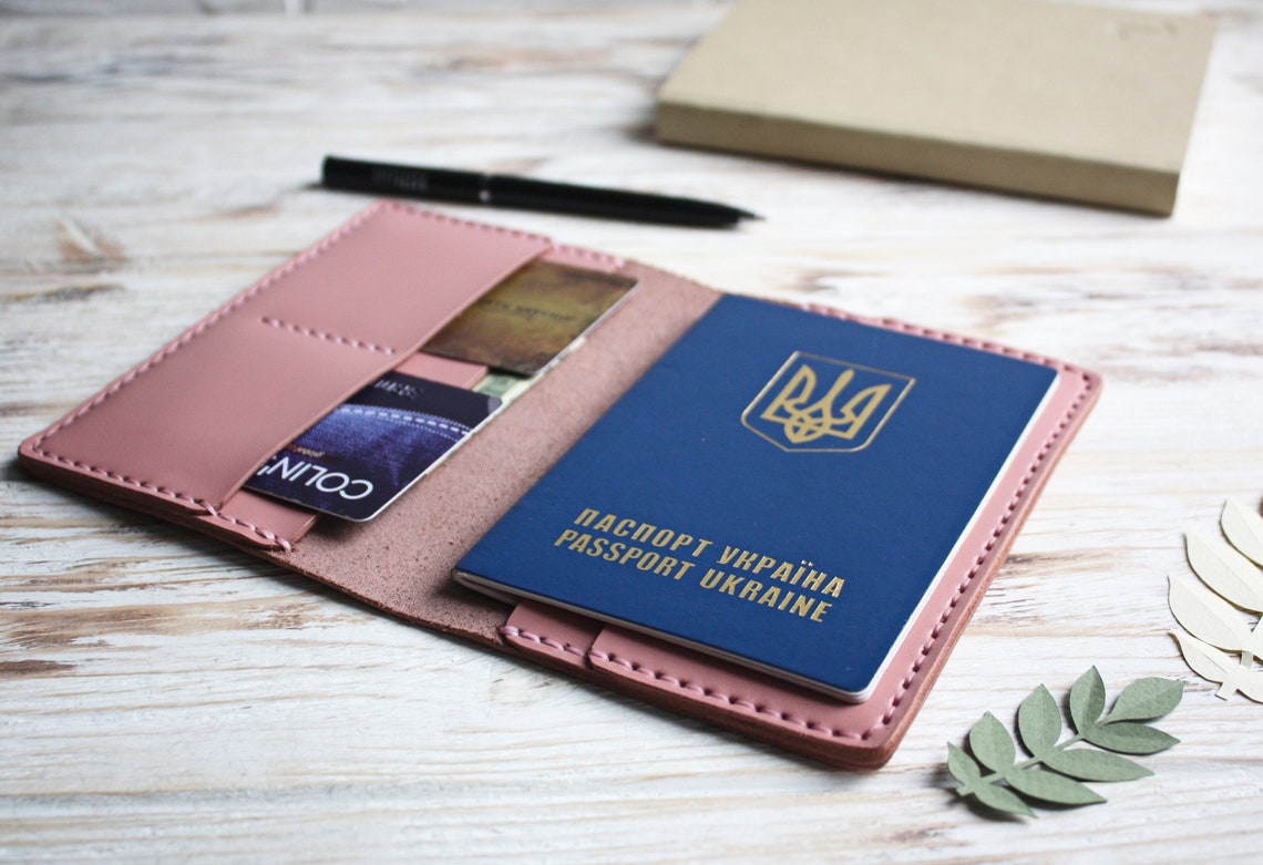 Pink leather passport holder / Leather passport cover Etsy