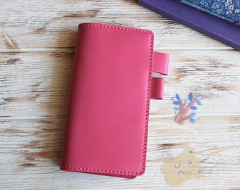 Hobonichi Weeks Mega-Einband aus rosa Leder / Hobonichi Techo-Einband A6 / Schlanker Planer-Einband aus Leder, B6 / Hobonichi 5-Jahres-Einband aus Leder, A5