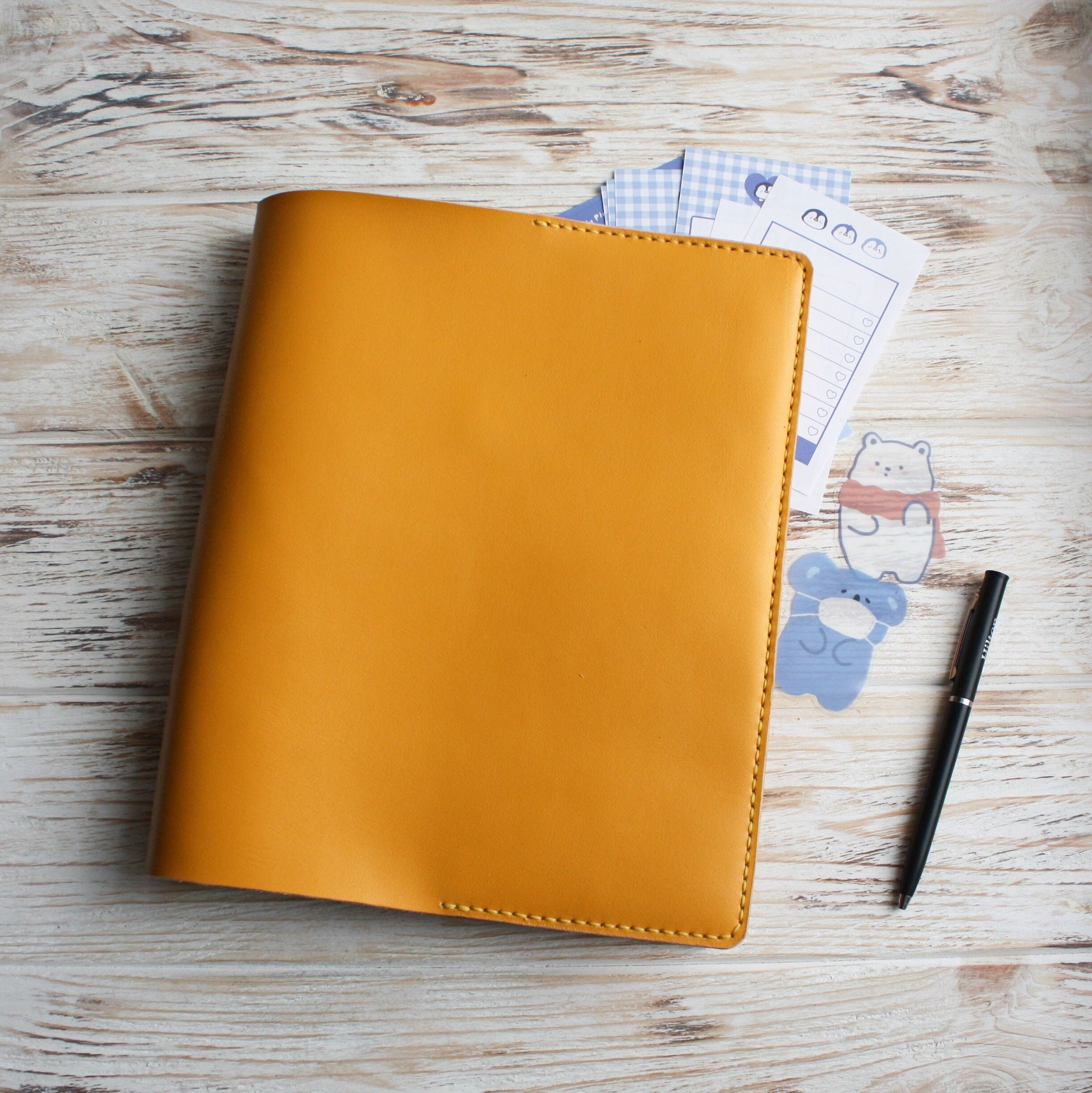 Yellow leather Happy planner cover / Classic big mini skinny Etsy