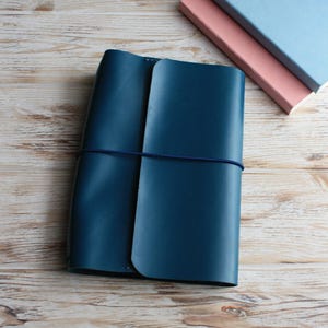 Blue leather trifold TN notebook cover / Leather A5 A6 B6 flap travelers notebook cover / Hobonichi weeks mega cover / Midori planner cover