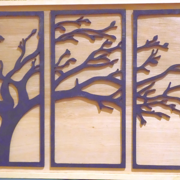 tableau décoratif en bois chantourné triptyque arbre