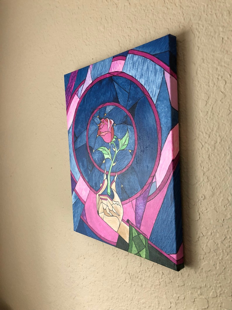 Hand Painted Beauty And The Beast Panel Painting Acrylic On Canvas Made To Order Truly An Enchanted Rose Art Collectibles Acrylic Aloli Ru