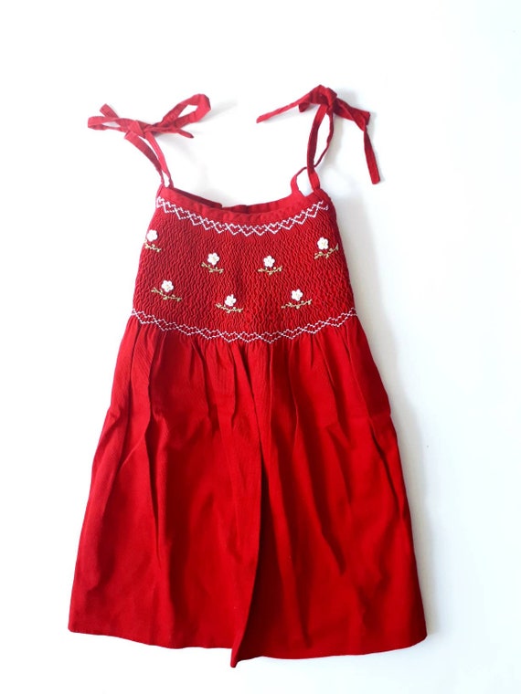 6-year-old vintage red and retro dress with smocks