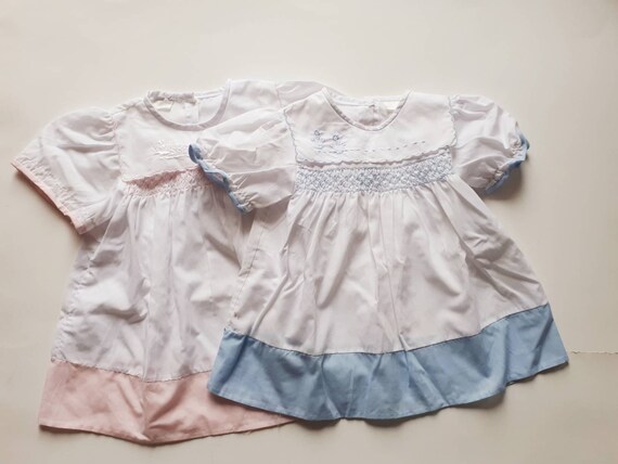 Duo of 18-month-old vintage and retro white dresse