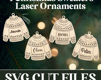 Kersttrui ornamenten SVG-bundel lasergesneden kerstversiering vakantie boomornament SVG Glowforge Xtool-bestanden digitaal bestand