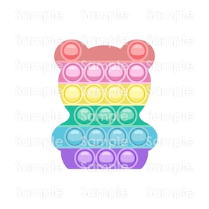 Puede incluir: Un juguete pop-it con forma de oso y colores vibrantes. El juguete presenta un arco&iacute;ris de colores, incluyendo rosa, rojo, amarillo, verde, azul y morado. El oso tiene una serie de c&iacute;rculos con forma de burbujas que se pueden empujar hacia adentro y hacia afuera, proporcionando estimulaci&oacute;n sensorial t&aacute;ctil.