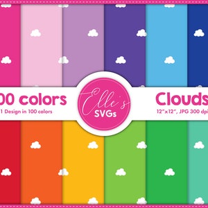 Clouds 100 Colors Digital Paper, Clouds Paper 100 Colors, Scrapbooking, Printable Paper Pack, Background, Instant Download, Pattern, Baby