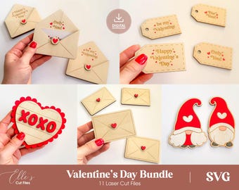 Valentijn lasergesneden bestandenbundel | 11 Valentijn SVG-bestanden | Hartdecor, Love Crafts, Cricut Glowforge Xtool Omtech