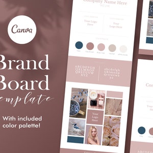Brand Board Template, Branding Board Canva, Style Guide, Dusty Rose, Brand Templates, Color Palette, Feminine Branding, Blogger Branding