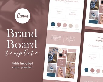 Brand Board Template, Branding Board Canva, Style Guide, Dusty Rose, Brand Templates, Color Palette, Feminine Branding, Blogger Branding