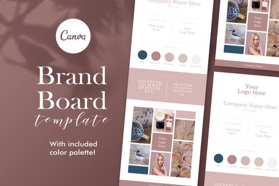 Brand Board Template, Branding Board Canva, Style Guide, Dusty Rose, Brand Templates, Color Palette, Feminine Branding, Blogger Branding