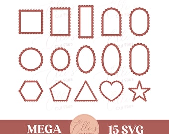 15 geschulpte frames SVG-bundel, 15 decoratief frame SVG-bestanden, Cricut silhouet lasergesneden bestanden SVG-labels, kaarten, uitnodigingen