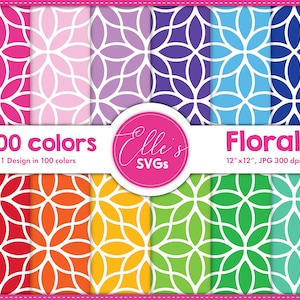 100 Colors Digital Paper, Floral Ellipse Paper 100 Colors, Scrapbooking, Printable Paper Pack, Background, Instant Download, Pattern, Floral