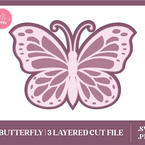 Papillon Svg, fichier de coupe papillon 3D, modèle papillon en couches, décoration murale papillons, Cricut, Silhouette, utilisation commerciale, fichier numérique