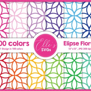 100 Colors Digital Paper, Floral Ellipse Paper 100 Colors, Scrapbooking, Printable Paper Pack, Background, Instant Download, Pattern, Floral