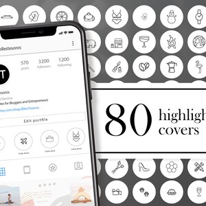 80 Line Icons Instagram Highlight Covers, Minimalist Insta Highlights, Social Media Icons, IG Highlight Cover, Instagram, White Highlights