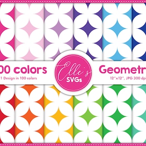 100 Colors Digital Paper, Geometric Digital Paper 100 Colors, Scrapbooking, Printable Paper Pack, Background, Instant Download, Shapes