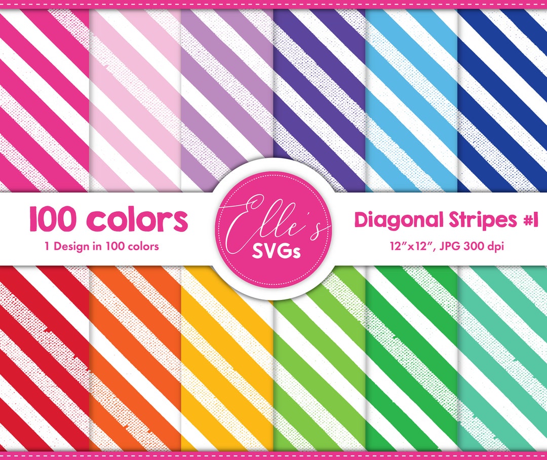 100 Colors Digital Paper, Diagonal Stripes #1 Digital Paper 100 Colors ...