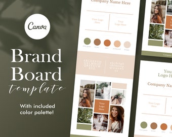 Boho Brand Board Template, Branding Board Canva, Style Guide, Bohemian, Brand Templates, Color Palette, Feminine Branding, Blogger Branding