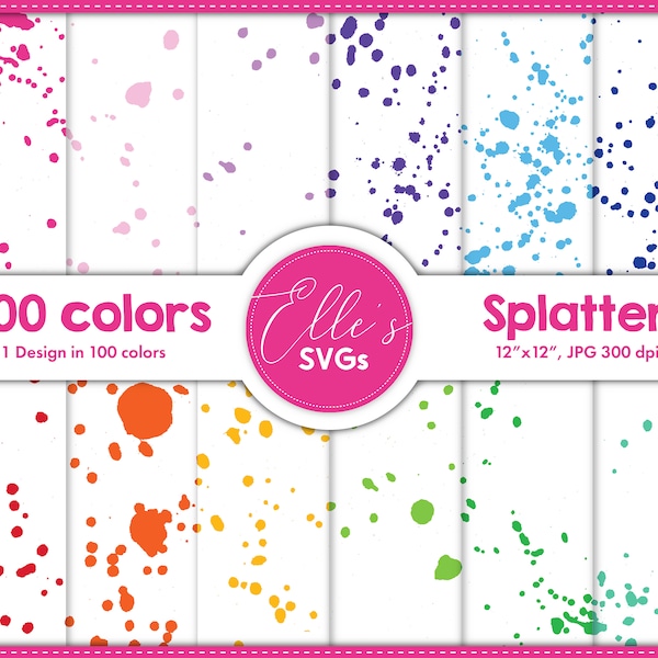 100 Colors Digital Paper, Splatter Digital Paper 100 Colors, Scrapbooking, Printable Paper Pack, Background, Instant Download, Abstract