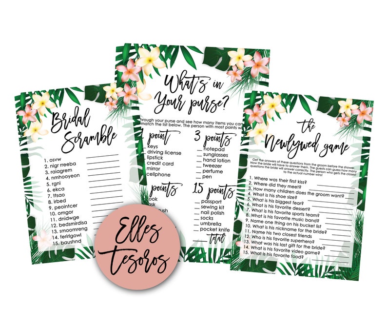 Tropical Bridal Shower Games Bundle Hawaiian Bridal Shower Games Set Aloha Bridal Shower Printable Bridal Shower Games Package Luau