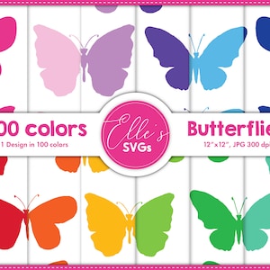 Butterflies 100 Colors Digital Paper, Butterfly Digital Paper 100 Colors, Scrapbooking, Printable Paper Pack, Background, Instant Download