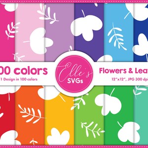 Flowers & Leaves 100 Colors Digital Paper, Cute Paper 100 Colors, Scrapbooking, Printable Paper Pack, Background, Instant Download, Pattern