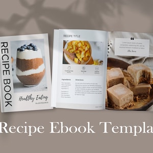 Recipe EBook Template, Cookbook Template, Edit with Canva, Workbook for Food Bloggers, Canva Template, Healthy Eating, Recipe Cards, E-Book