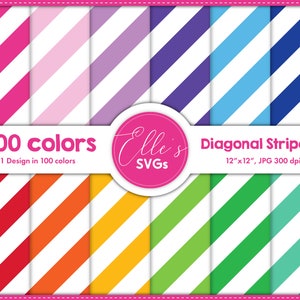 100 Colors Digital Paper, Diagonal Stripes 2 Digital Paper 100 Colors, Scrapbooking, Printable Paper, Background, Instant Download, Pattern
