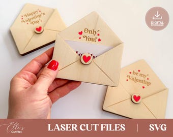 Valentijn envelop lasergesneden bestanden | 3 Love-envelopontwerpen gelaagde ladeweergave voor Valentijnsdag Hartkaarthouder voor Glowforge xTool OMTech