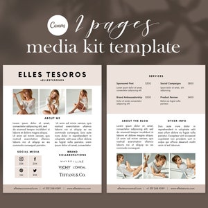 Plantilla de kit de medios, plantilla Canva, Influencer, Plantilla de kit de medios de 2 páginas para redes sociales - Influencer de Instagram - Kit de prensa - Kit de presentación