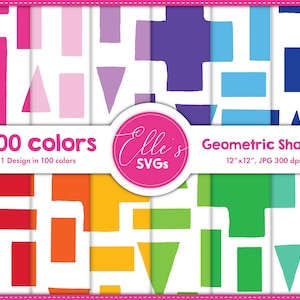100 Colors Digital Paper, Geometric Digital Paper 100 Colors, Scrapbooking, Printable Paper Pack, Background, Instant Download, Shapes
