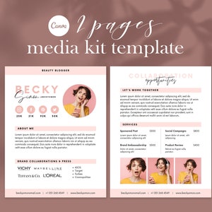 2 ページ メディア キット テンプレート | Blogger | メディア プレス キット テンプレート | Canva テンプレート | インフルエンサー メディア キット テンプレート | Instagram インフルエンサー