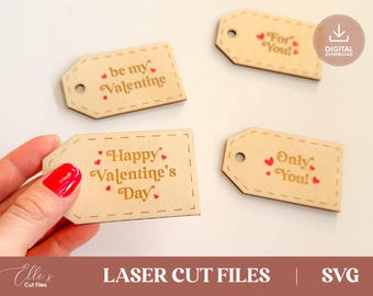 Lasergesneden bestanden Valentijnscadeautag | 4 houten liefdeslabelontwerpen | Glowforge xTool OMTech®