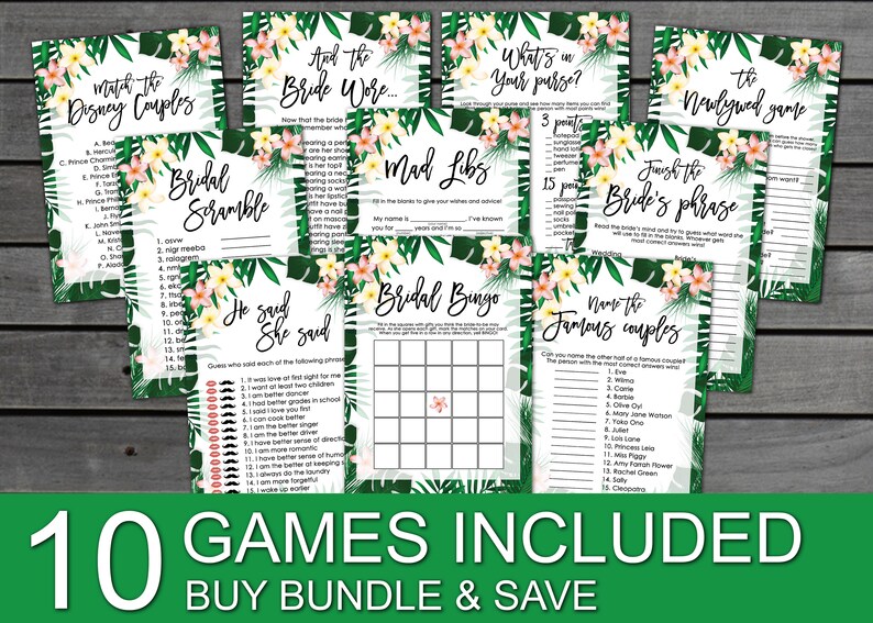 Tropical Bridal Shower Games Bundle Hawaiian Bridal Shower Games Set Aloha Bridal Shower Printable Bridal Shower Games Package Luau