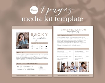 Modèle de kit média 2 pages | Blogueur | Modèle de dossier de presse pour les médias | Modèle Canva | Modèle de kit média d'influence | Influenceur Instagram