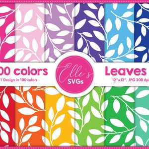 Leaves 100 Colors Digital Paper, Cute Paper 100 Colors, Scrapbooking, Printable Paper Pack, Background, Instant Download, Pattern, Floral