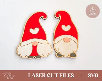 Valentijn kabouter lasergesneden bestanden | Gelaagd dienblad display voor Valentijnsdag 2 schattige liefdeskabouters houten ornamenten | Glowforge xTool OMTech®