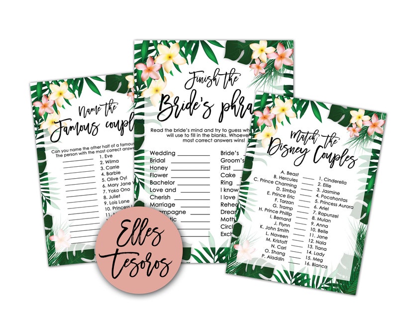 Tropical Bridal Shower Games Bundle Hawaiian Bridal Shower Games Set Aloha Bridal Shower Printable Bridal Shower Games Package Luau