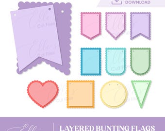 Gelaagde vlaggenslingers SVG | Sint-jakobsschelpbanner gesneden bestanden | 10 ontwerpen | Feestbanner SVG | Laser Cricut-silhouet