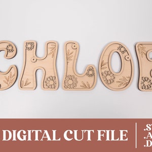 Groovy Letters Cut File, Lettere di legno dell'intero alfabeto, File di taglio laser, Lettere di fiori, Groovy Name Sign, DOWNLOAD DIGITALE, svg, ai, dxf