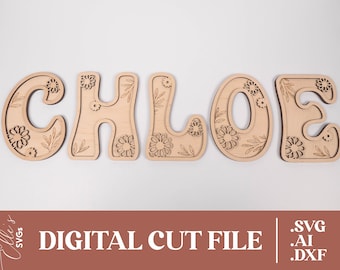 Groovy Letters Cut File, Whole Alphabet Wood Letters, Laser Cut File, Flower Letters, Groovy Name Sign, DIGITAL DOWNLOAD, svg, ai, dxf