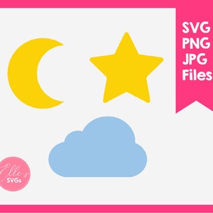 Moon Svg, Star Svg, Cloud Svg, Moon and Star Cut Files, Sky Clipart, Cricut, Silhouette, Persoonlijk en commercieel gebruik, INSTANT Download, Nacht