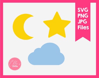 Moon Svg, Star Svg, Cloud Svg, Moon and Star Cut Files, Sky Clipart, Cricut, Silhouette, Personal & Commercial Use, INSTANT Download, Night