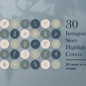 Copertina floreale dell&#39;evidenziazione di Instagram, 30 punti salienti di Instagram, icone dei social media, colori naturali Evidenziano la copertina, Instagram, Botanica verde