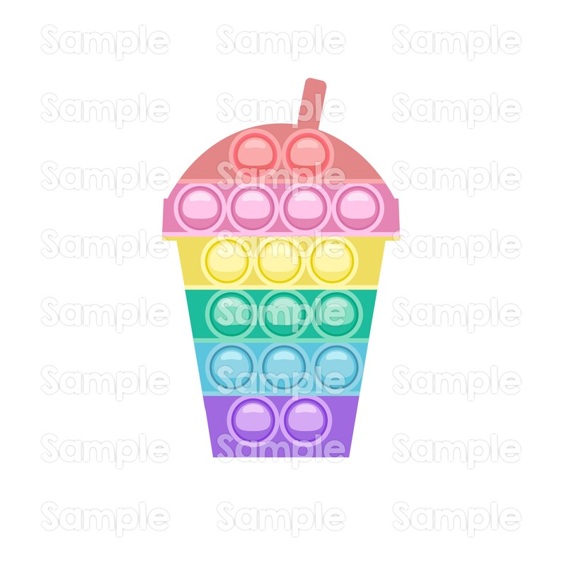 Puede incluir: Un colorido juguete pop-it con forma de vaso de bebida, con tem&aacute;tica de arco&iacute;ris. El vaso presenta una serie de c&iacute;rculos con forma de burbujas en varios colores, como rosa, amarillo, verde, azul y morado. Una peque&ntilde;a pajita roja sobresale de la parte superior.