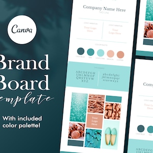 Plantilla De Tablero De Marca, Tablero De Marca Canva, Guía De Estilo, Turquesa, Plantillas De Marca, Paleta De Colores, Marca Femenina, Marca Blogger