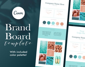 Brand Board Template, Branding Board Canva, Style Guide, Turquoise, Brand Templates, Color Palette, Feminine Branding, Blogger Branding